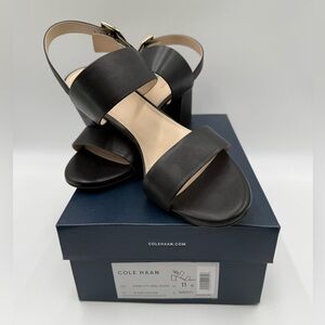 Cole Haan Avani City Black Leather. Block Heel Sandals Size 11B